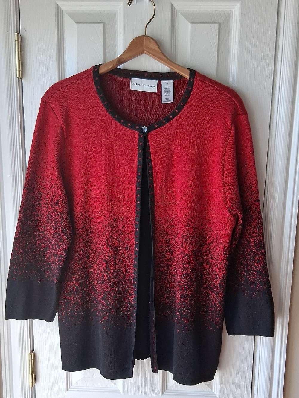 Alfred Dunner Red and Black Ombre Cardigan Attached Tank Inside Layered Look